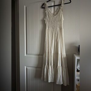 Urban Outfitters Cream Smocked Tiered Maxi Dress